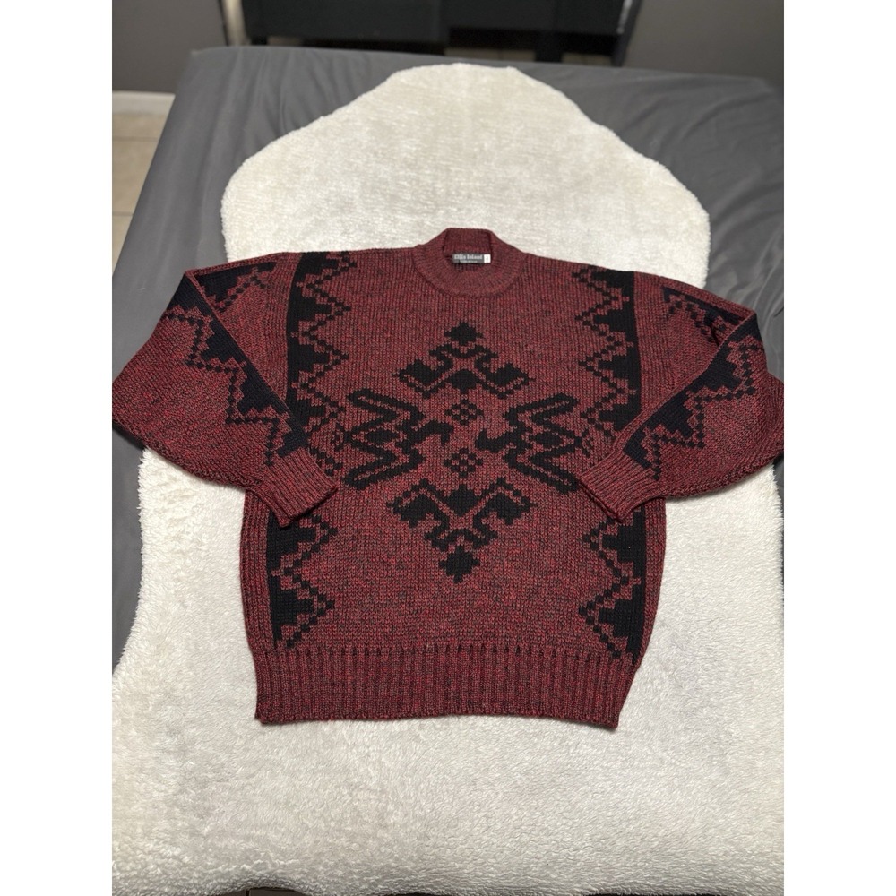 Vintage Ellis Island Men's Wool Blend Pullover‎ Sweater Size Large Fair Isle Red